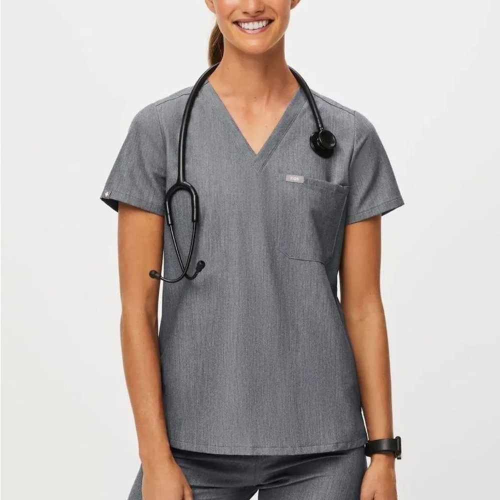 Gray Figs V-Neck Scrub Top and Livingston Pants